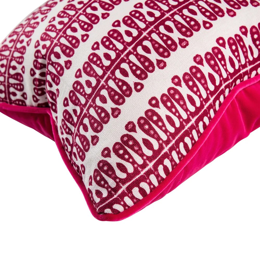 Hearts and Minds' Cushion in Raspberry with Raspberry Velvet Back & Piping- kelling Home