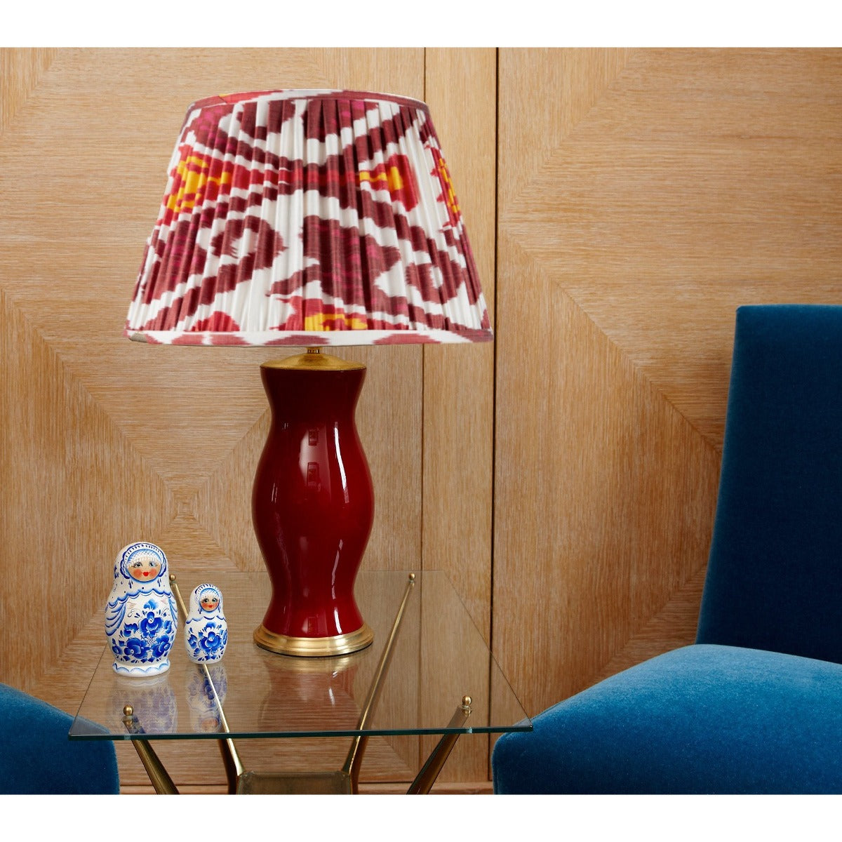 Silk Burgundy and Magenta Ikat Gathered Emppire Lampshade