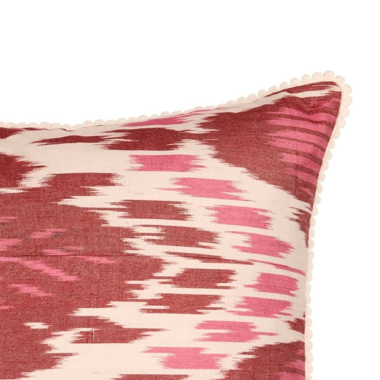 Luxury Silk Square Burgundy & Magenta Ikat Cushion