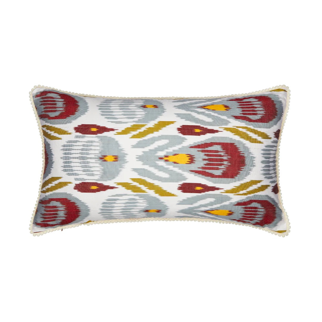 Luxury Rectangular Ikat Silk Cushion Blue, Red, Green & Yellow