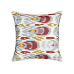 Luxury Silk Square Blue, Red, Green & Yellow Ikat Cushion