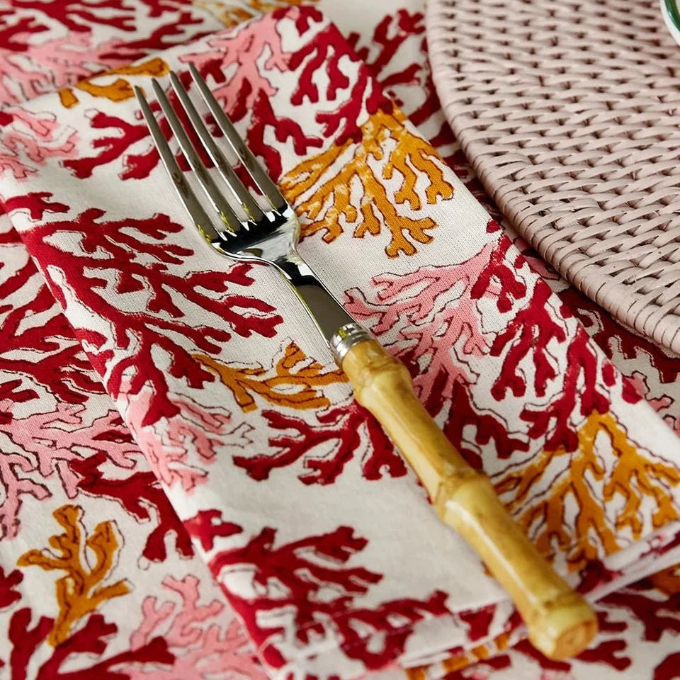 Set of 4 Pink, Red & Amber Coral Napkins | Cass By JJ