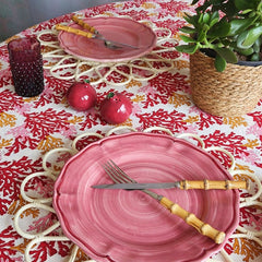 Rose Pink, Red & Amber Coral Cotton Tablecloth | Cass By JJ