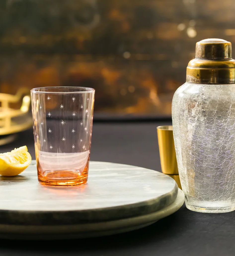 Set of 4 Rose Coloured Crystal Tumblers with Stars Design