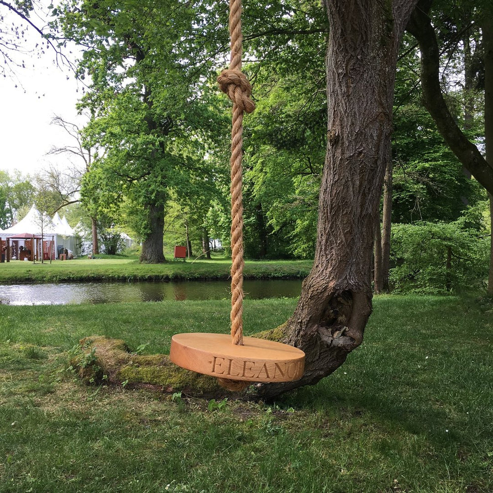 Solid Oak Personalised Round Swing | Oak & Rope Company