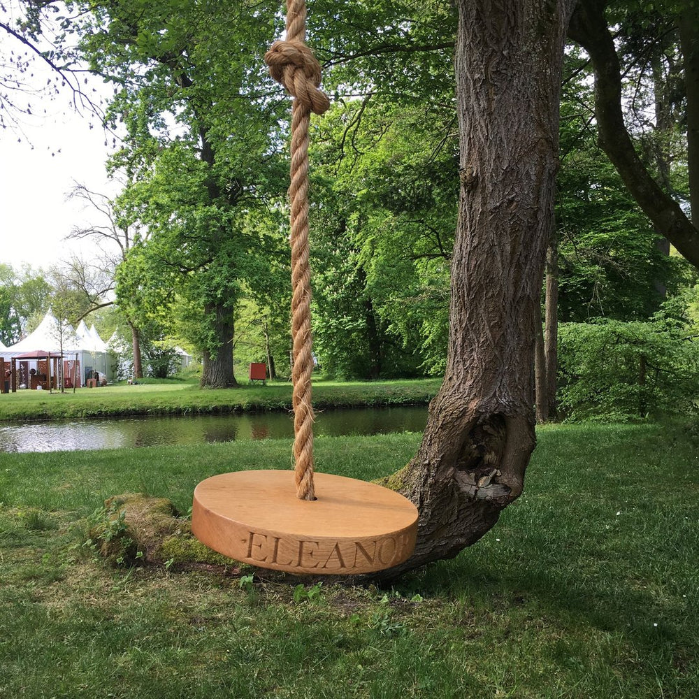 Solid Oak Personalised Round Swing | Oak & Rope Company
