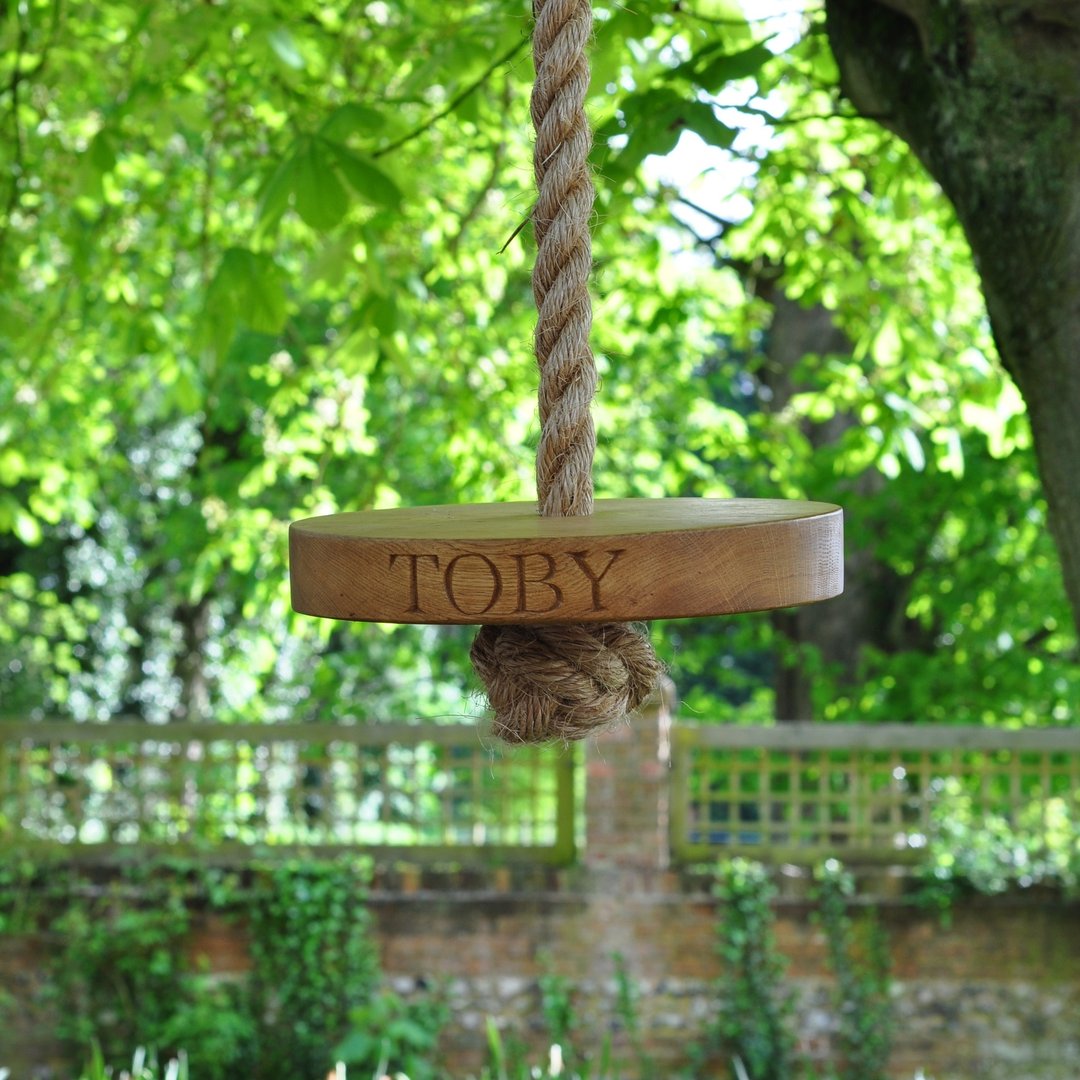 Solid Oak Personalised Round Swing | Oak & Rope Company