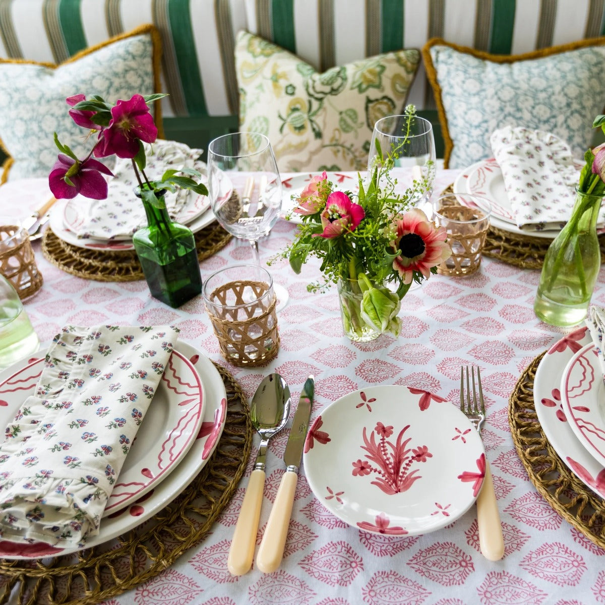 Set of 4 'Ditsy' Pink Ruffle Handblock Printed Floral Napkins