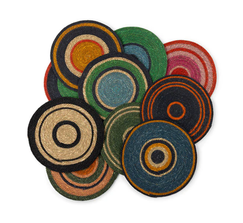 Set of 4 Seagrass Placemats | Beryl Green, Midnight Blue & Tropic Turquoise | British Colour Standard