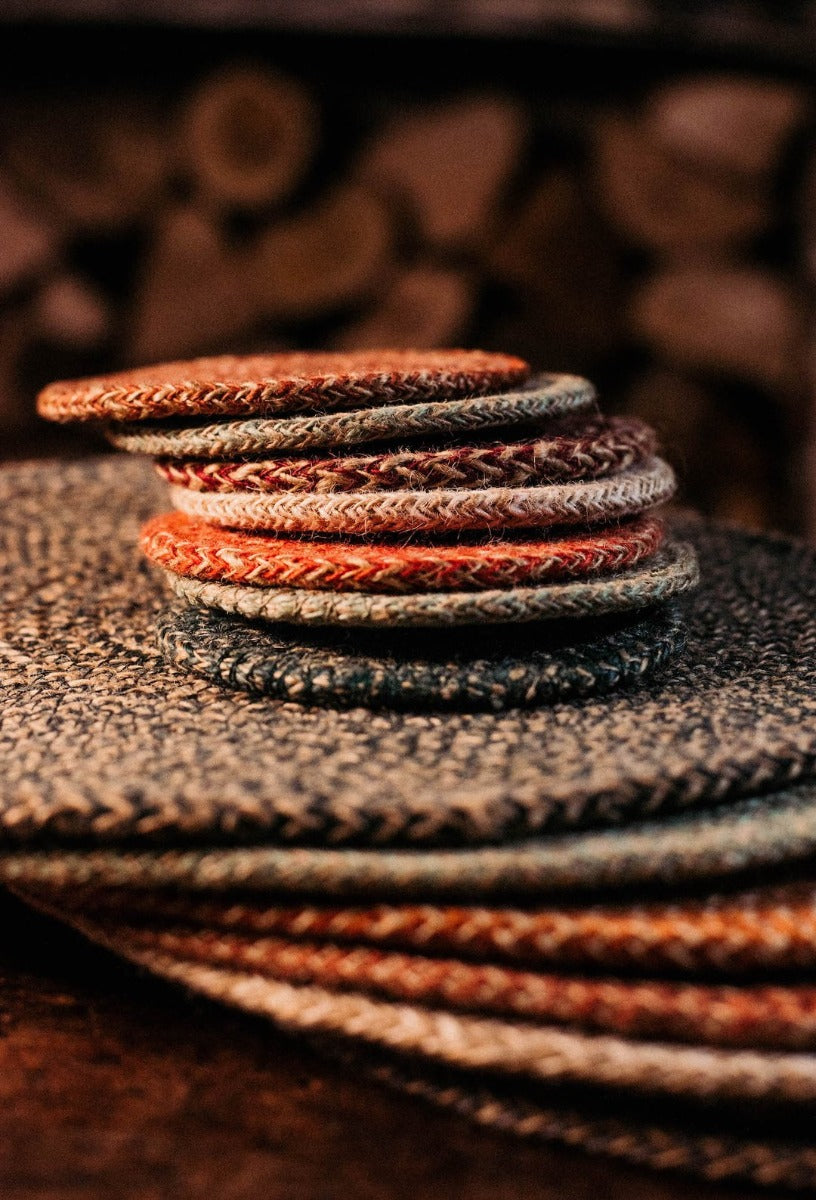 Set of 4 Handwoven Jute Coasters in Brick Dust Orange