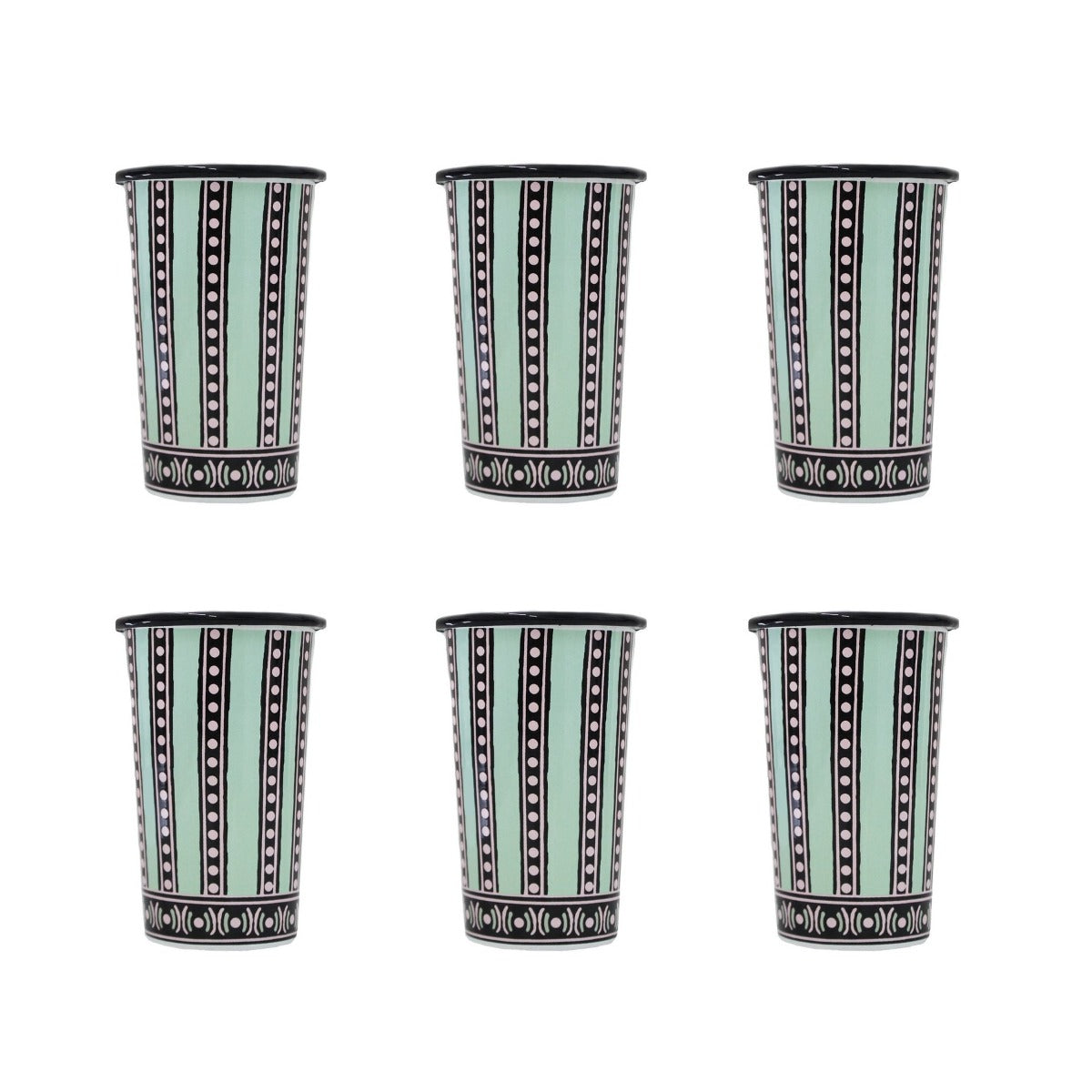 The Tiger Lily Set of 6 Green, Black and Pink Handmade Tumblers