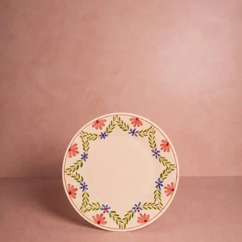 Set of 4 Hand-painted Pink & Blue Floral Side Plates | Casa by JJ
