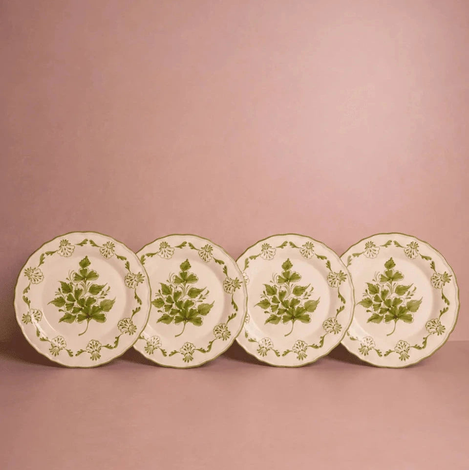 Set of 4 Hand-painted Green Shell Side Plates | Casa by JJ