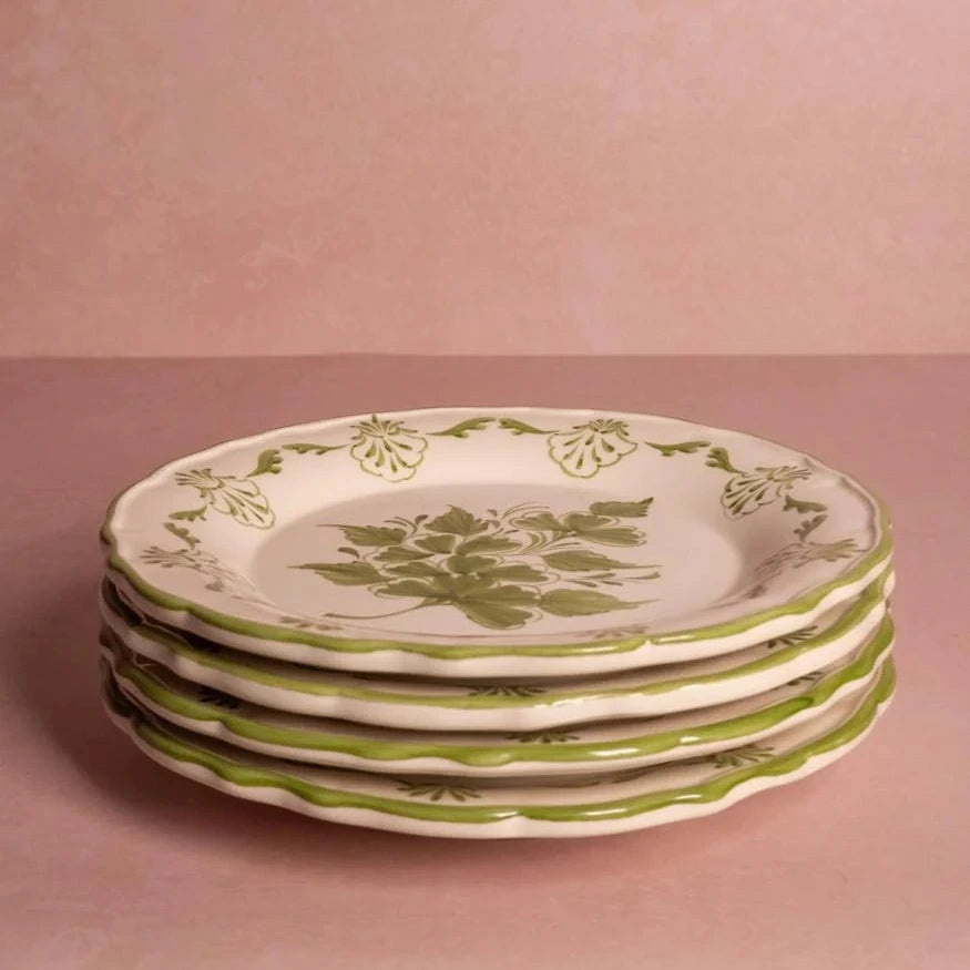 Set of 4 Hand-painted Green Shell Side Plates | Casa by JJ