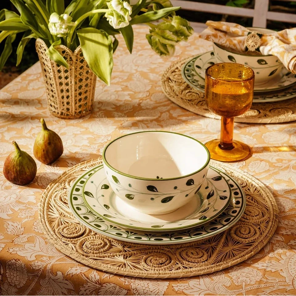 Set of 4 Hand-painted Green Motif Side Plates | Casa by JJ