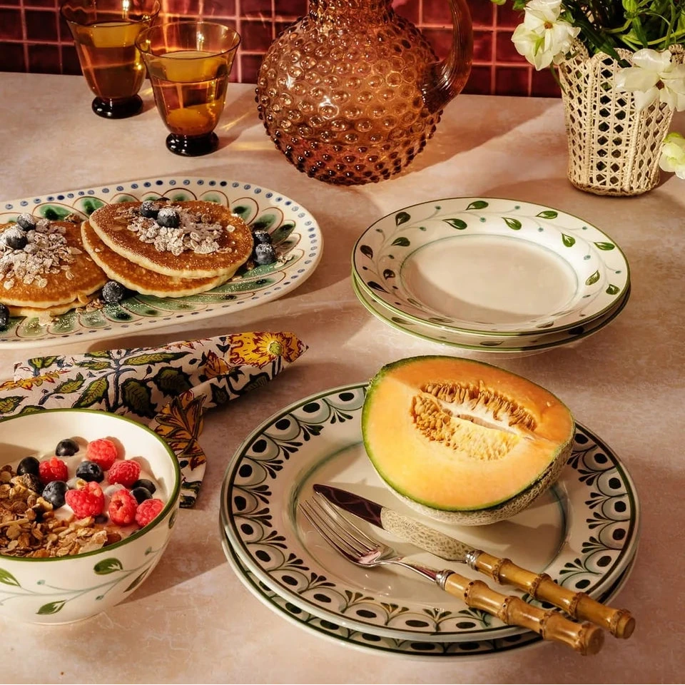 Set of 4 Hand-painted Green Motif Side Plates | Casa by JJ