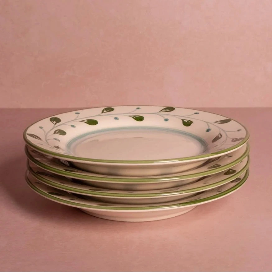 Set of 4 Hand-painted Green Motif Side Plates | Casa by JJ