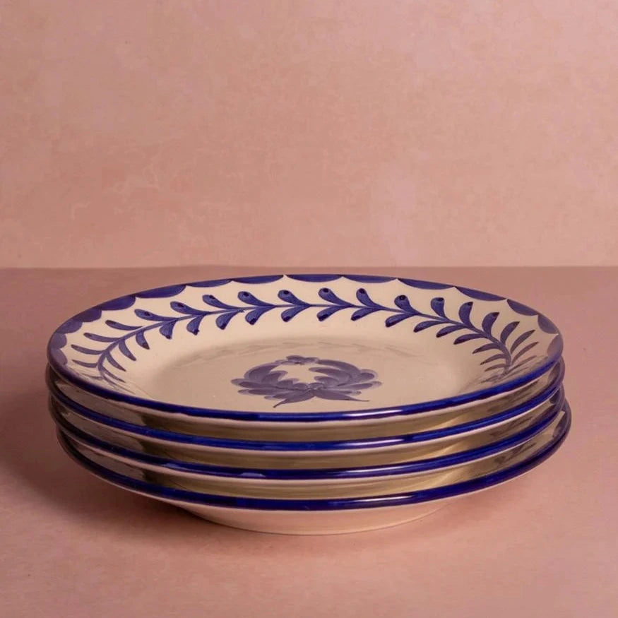 Set of 4 Blue & White Fern Hand-Painted Sides Plates | Casa by JJ