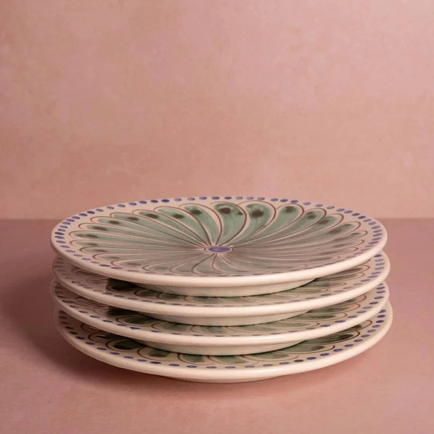 Set of 4 Green & Blue Peacock Hand-Painted Side Plates | Casa by JJ