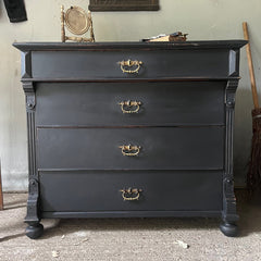 Small Antique Black Painted Pine Chest of Drawers