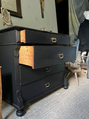 Small Antique Black Painted Pine Chest of Drawers