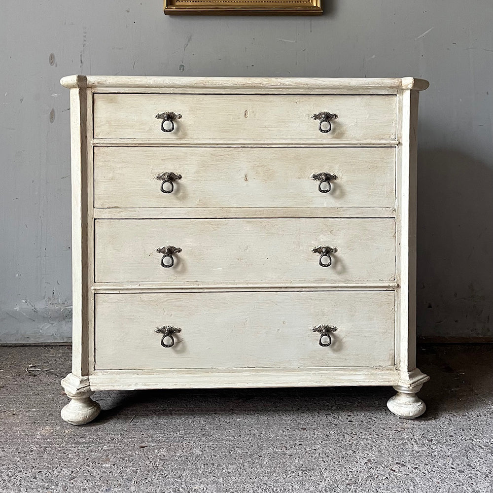 Small Antique Pine Chest in Old White