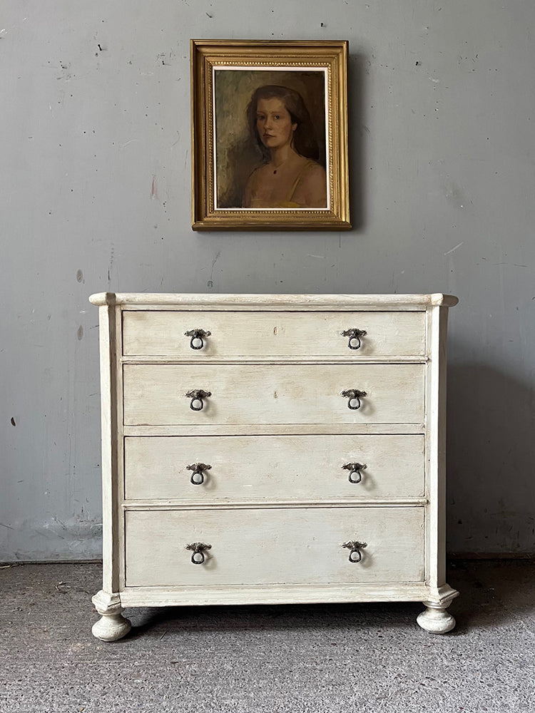 Small Antique Pine Chest in Old White