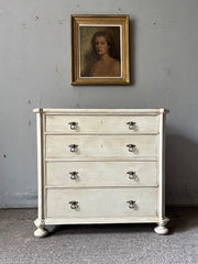 Small Antique Pine Chest in Old White