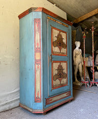Smaller Antique Pine Marriage Cupboards in Red, Cream, Black and Blue | John Cornall