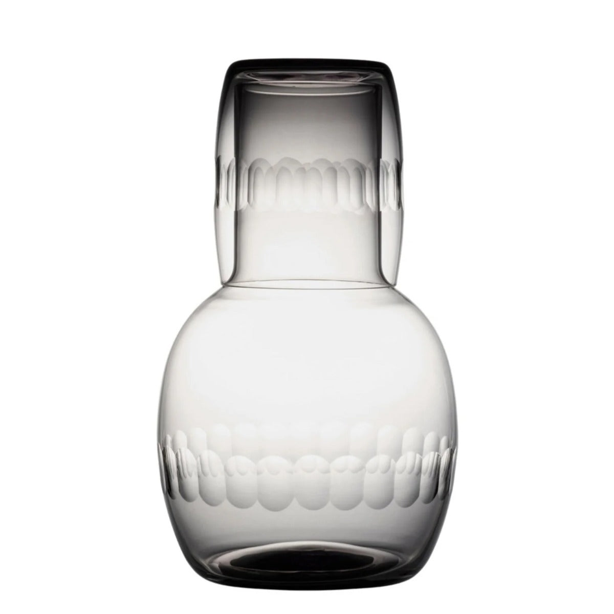 Smoky Crystal Carafe Set with 'Lens' Design