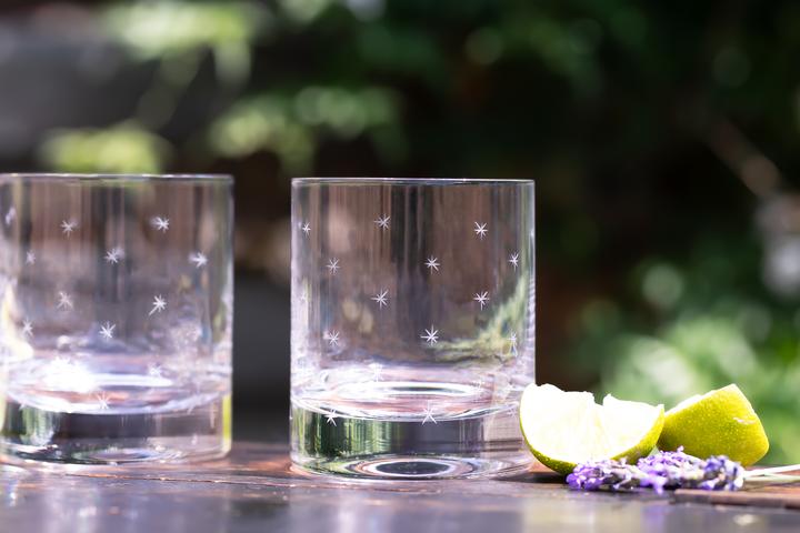 Pair of  Crystal Whiskey Glasses with Star Design