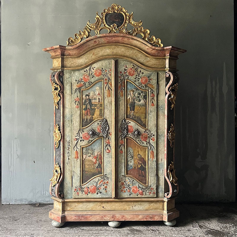 Superb Antique Folk Carved & Painted “Four Seasons” Armoire