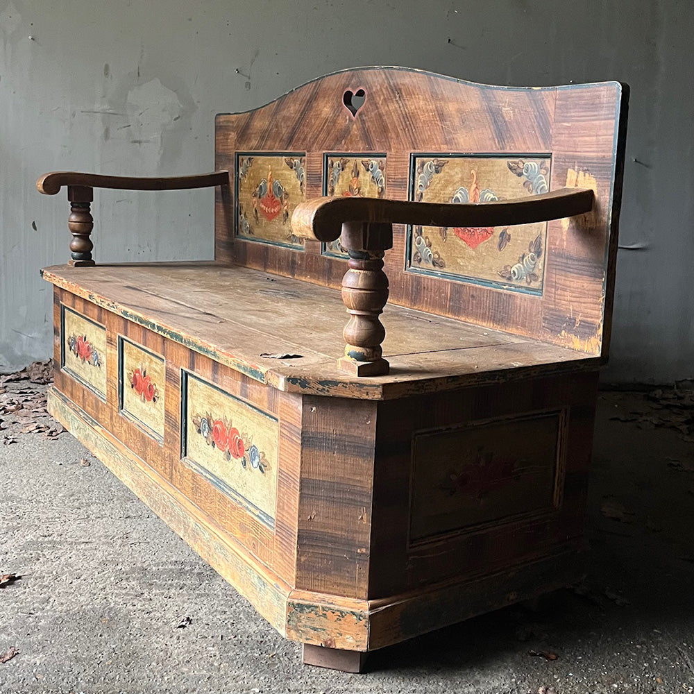 Superb Decorative Painted Antique Box Bench | John Cornall