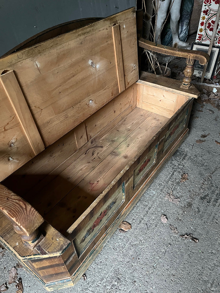 Superb Decorative Painted Antique Box Bench | John Cornall