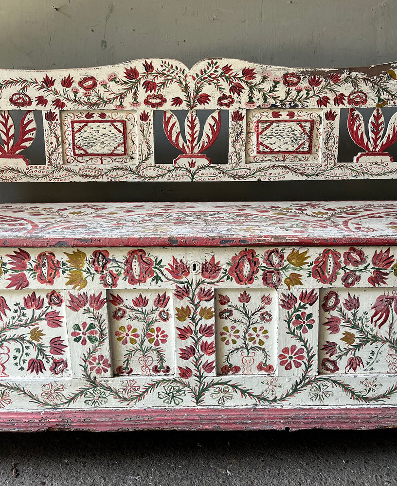Superb Folk Art Painted Marriage Bench | John Cornall