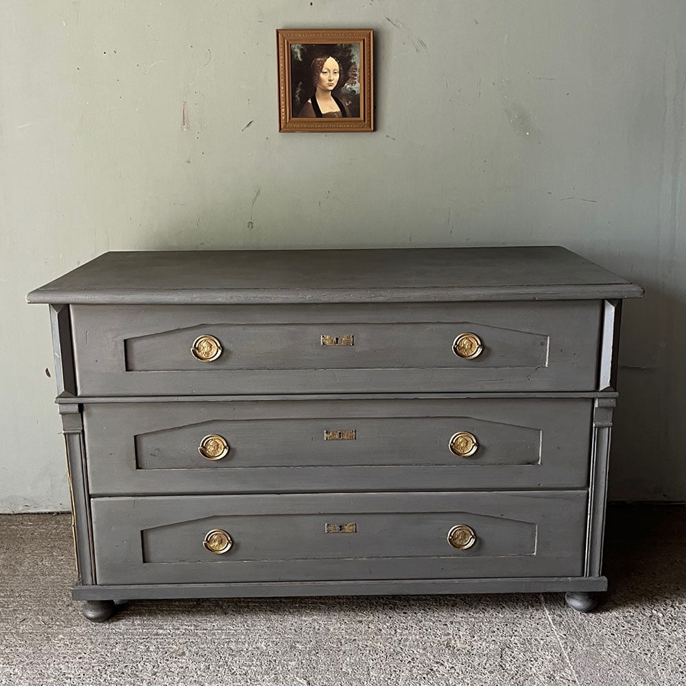 Superb Large Antique Pine Chest of Drawers in Warm Gray