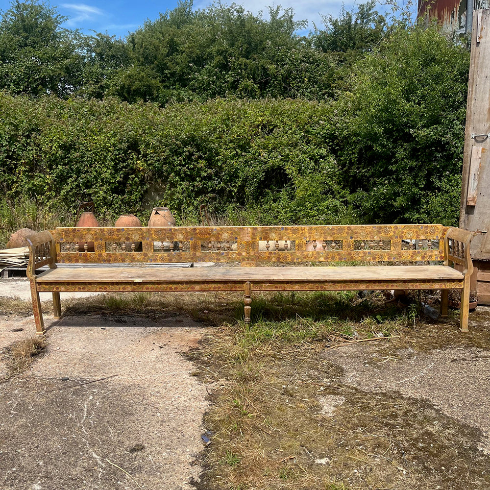 Superb Long Folk Painted Marriage Bench