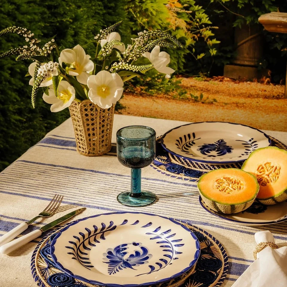 Blue & Oatmeal Stripped Linen Tablecloth | Cass By JJ