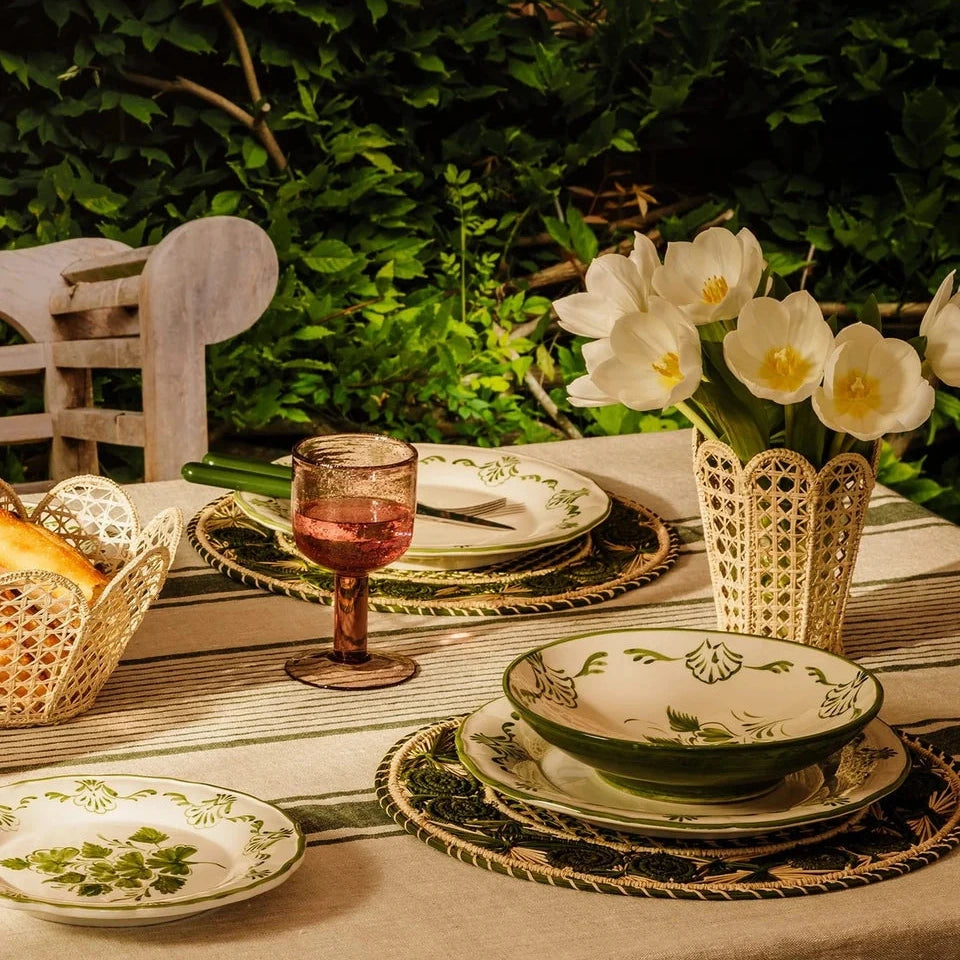 Green & Oatmeal Stripped Linen Tablecloth | Cass By JJ