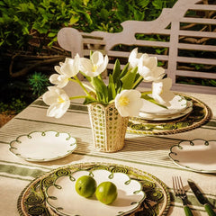 Green & Oatmeal Stripped Linen Tablecloth | Cass By JJ