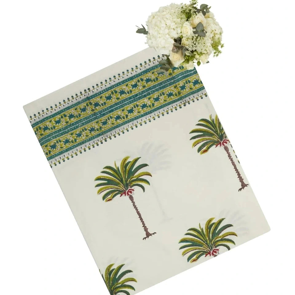 Palm Tree Tablecloth | Cream & Green | Cass By JJ