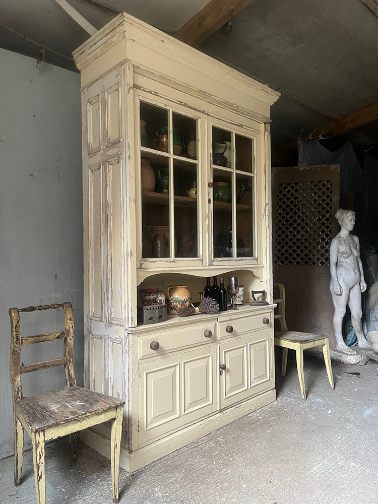 Tall Country House Glazed Pine Dresser in Original White