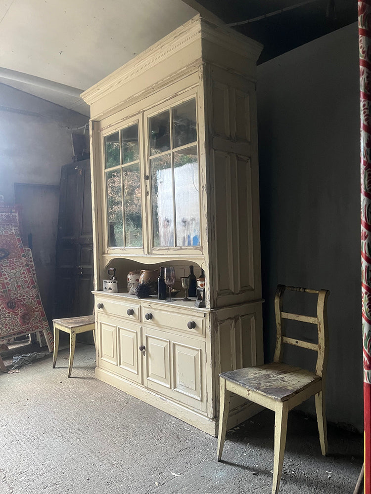 Tall Country House Glazed Pine Dresser in Original White