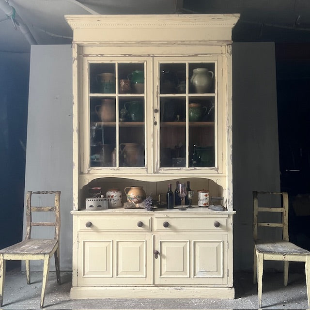 Tall Country House Glazed Pine Dresser in Original White
