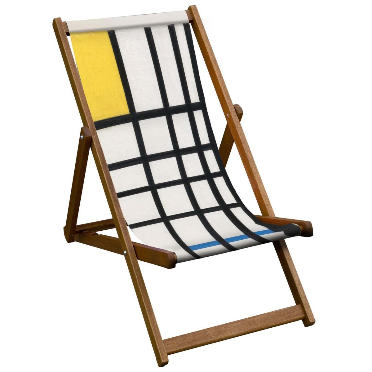 Vintage Inspired Wooden Deckchair-  'Composition with Yellow, Blue and Red'- Piet Mondrian