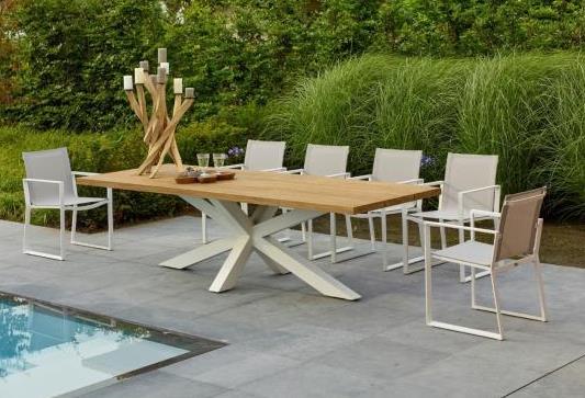 Solid Oak Garden Table with Steel 'Crisp White' Cross Legs