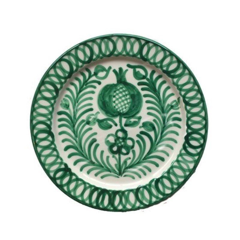 Spanish Ceramic Side/ Dessert Plate with Green Pomegranate Design