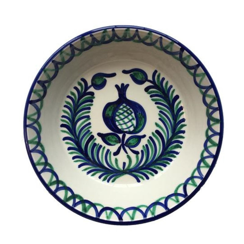 Spanish Lebrillo Bowl with Blue & Green 'Pomegranate & Fern' Design