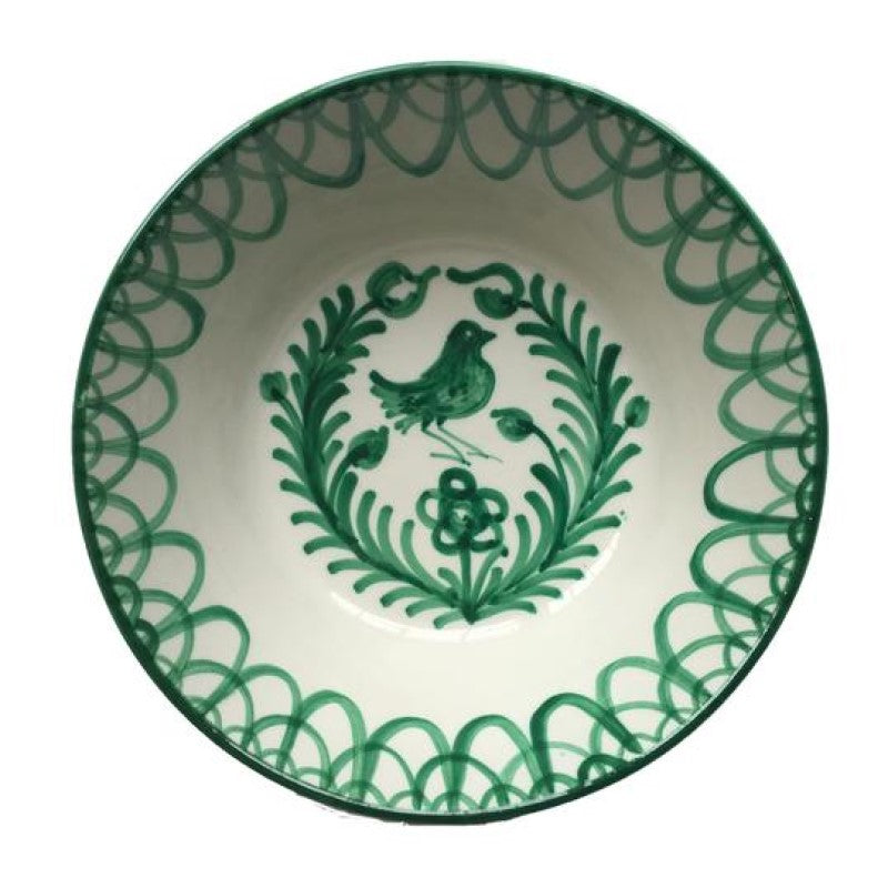 Spanish Ceramic Lebrillo Large Bowl with Green Bird Design