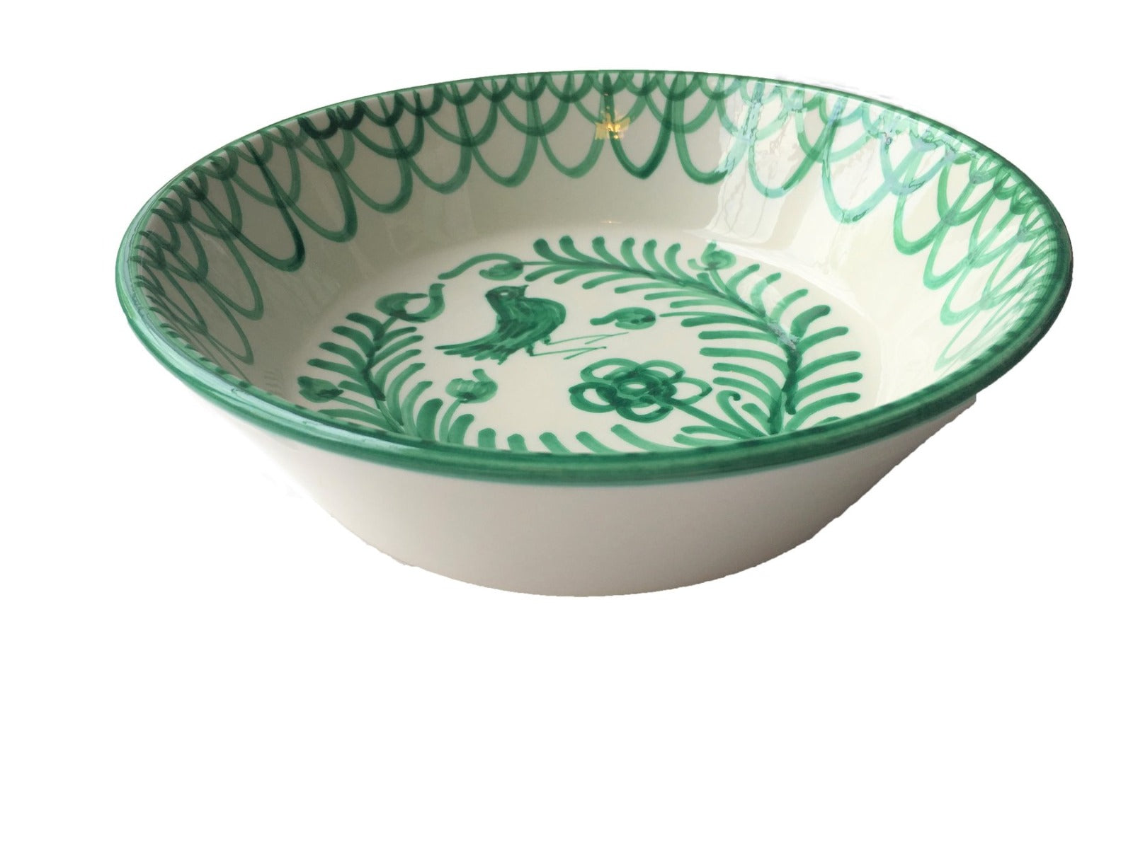 Spanish Lebrillo Large Bowl with Green 'Bird' Design